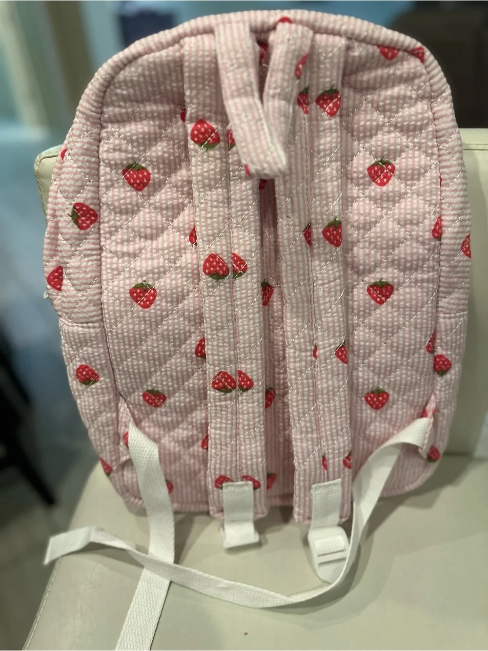 Pink Strawberry Quilted Kids Backpack
